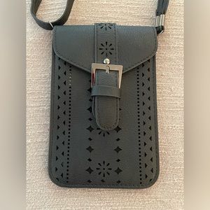 NWOT Faux black leather crossbody or over the shoulder purse